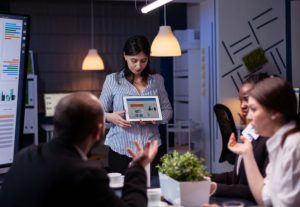 Professional speaker or presenter at media event