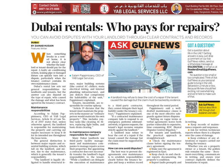Dubai rentals: Who pays for repairs?